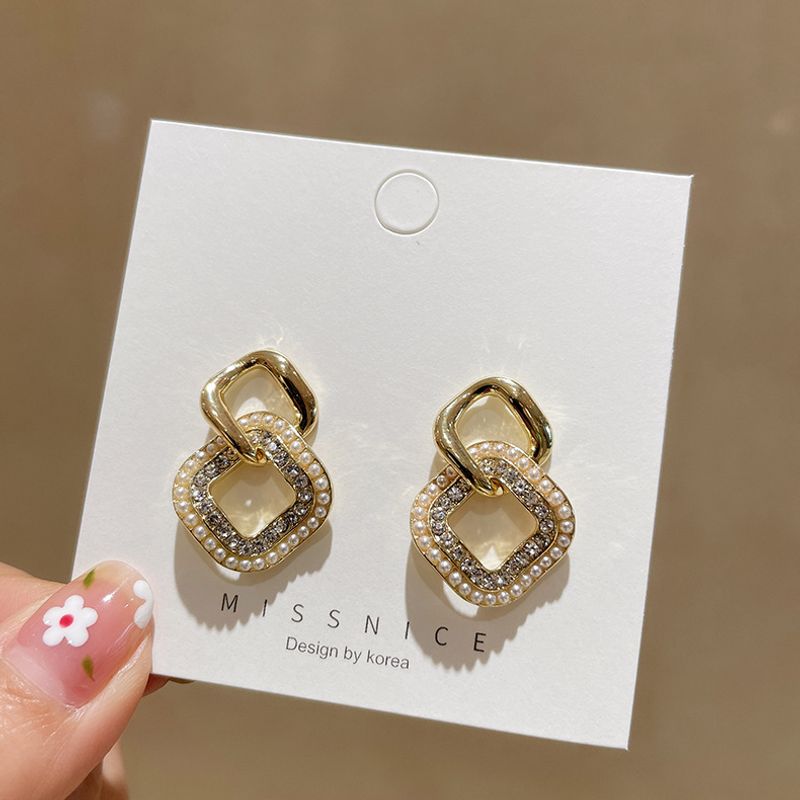 Boucles D'oreilles Perles Géométriques En Forme De Diamant De Style Coréen