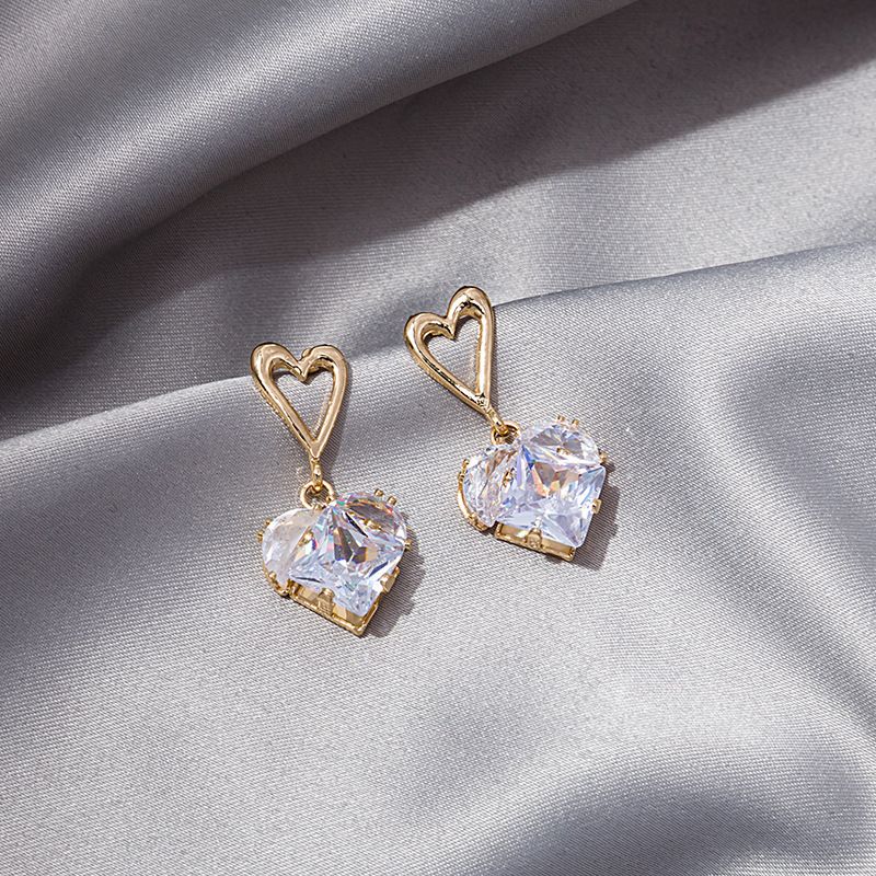 Korean Style Heart Shape Zircon Earrings