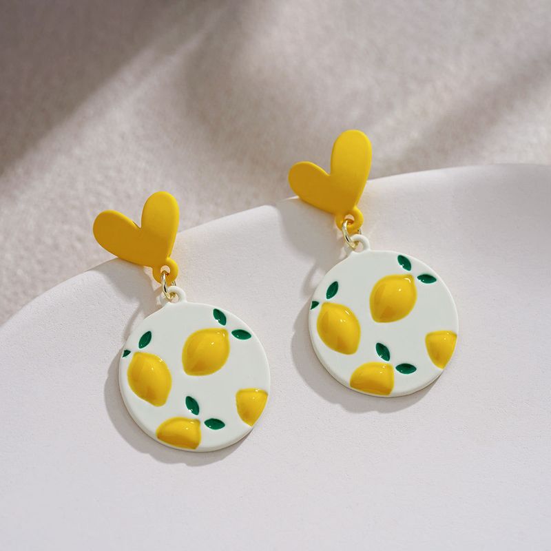 Simple Heart Shape Lemon Round Earrings