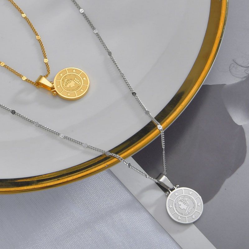 Simple Style Five-pointed Star Round Brand Head Necklace