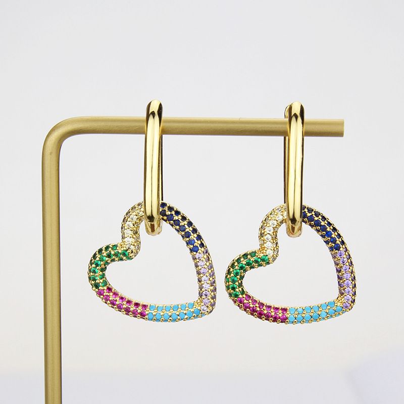 Fashion Color Zirconium Heart-shaped Earrings