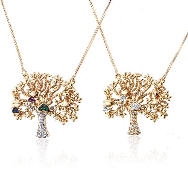 Einfache Zweifarbige Baumförmige Kupferne Halskette Mit Diamanten