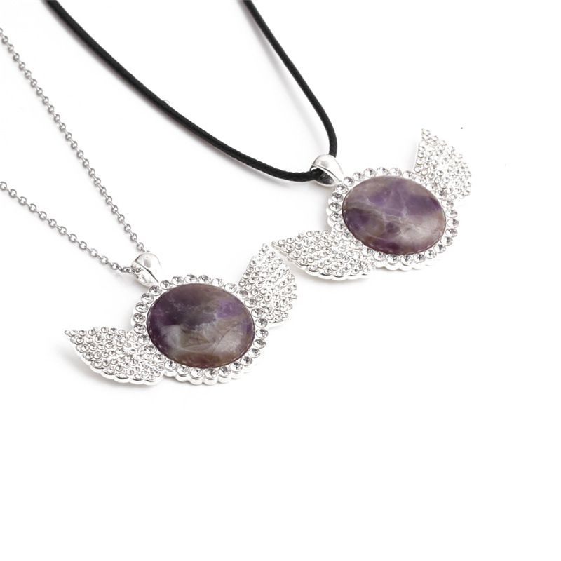 Fashion  Amethyst Diamond Wing Pendant Necklace