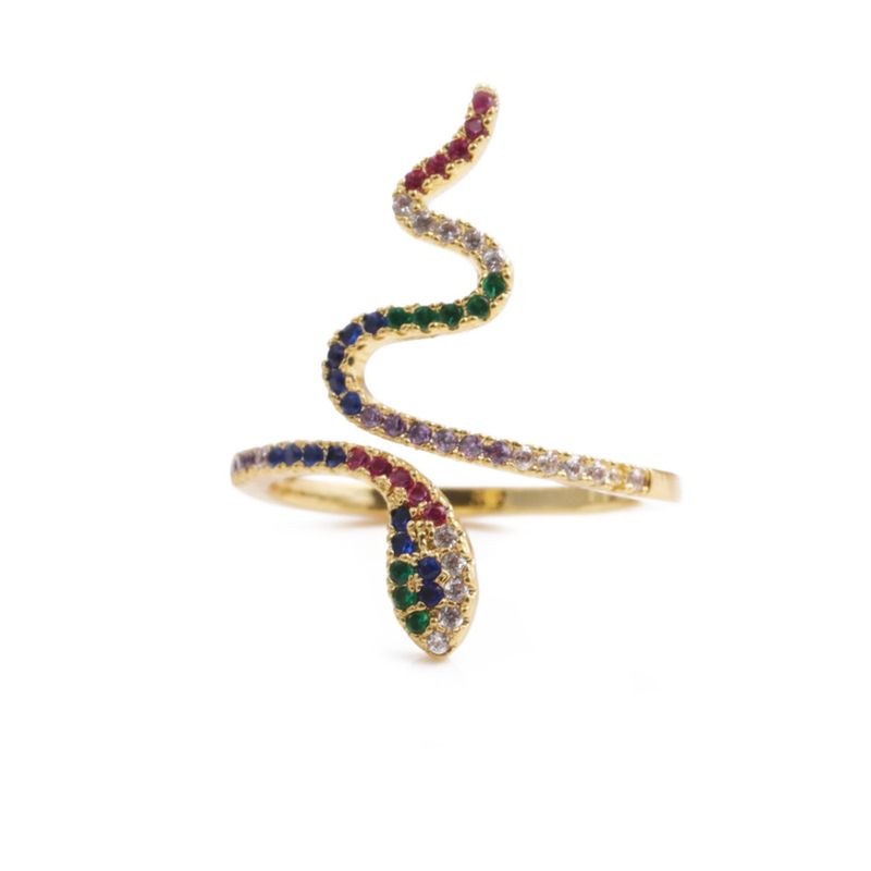 Fashion Color Inlaid Zircon Snake Opening Adjustable Ring