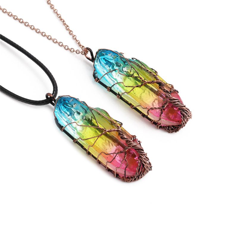 Fashion Color Crystal Pendant Stone Necklace