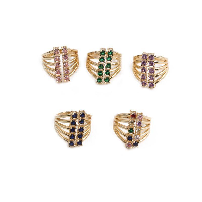 Korean Multi-color Geometric Copper Inlaid Zircon Ring Wholesale