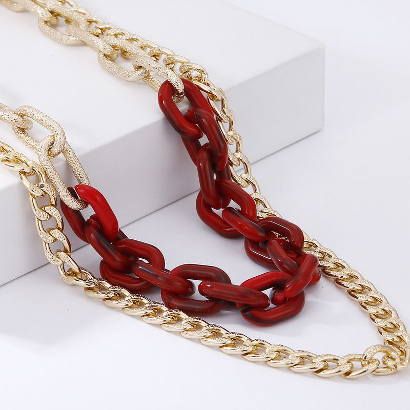 Exaggerated Matte Gold Retro Punk Double-layer Necklace
