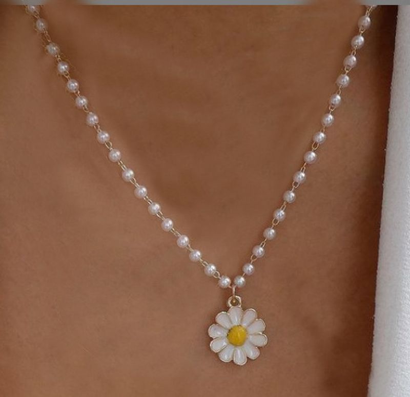 Collier Simple Chaîne De Perles De Marguerite Blanche En Gros