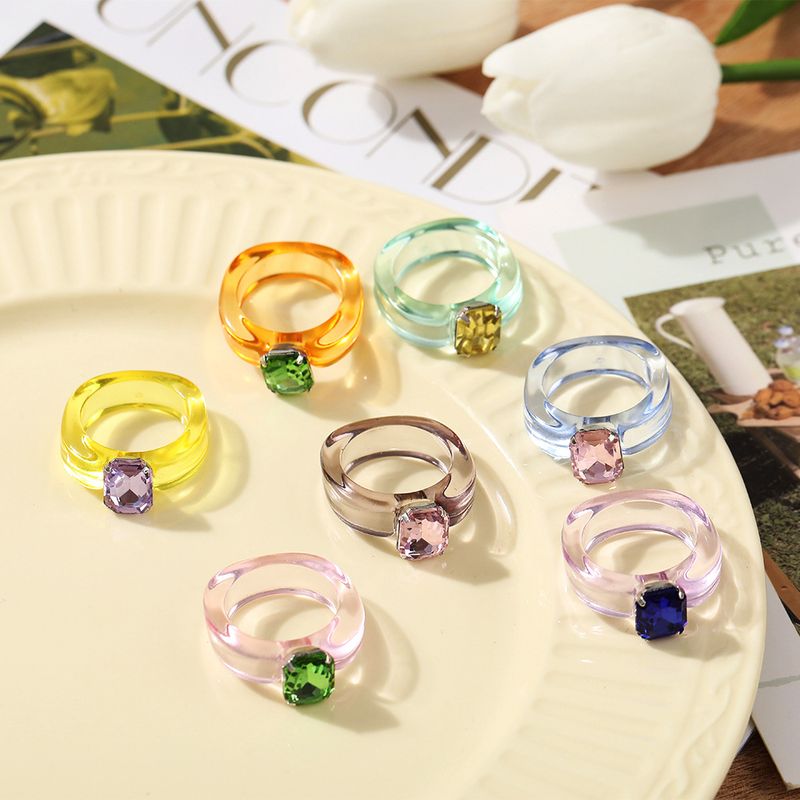 Simple Jelly Color Diamond Multi-color Resin Ring