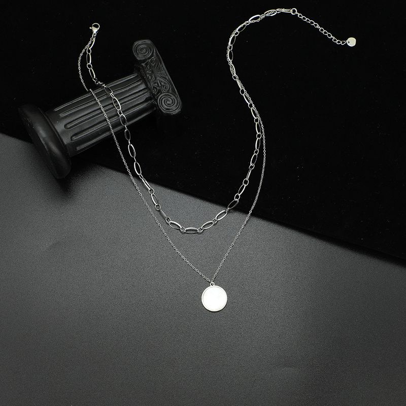 Einfache Doppellagige Runde Perlenkette Aus Edelstahl Mit Anhänger