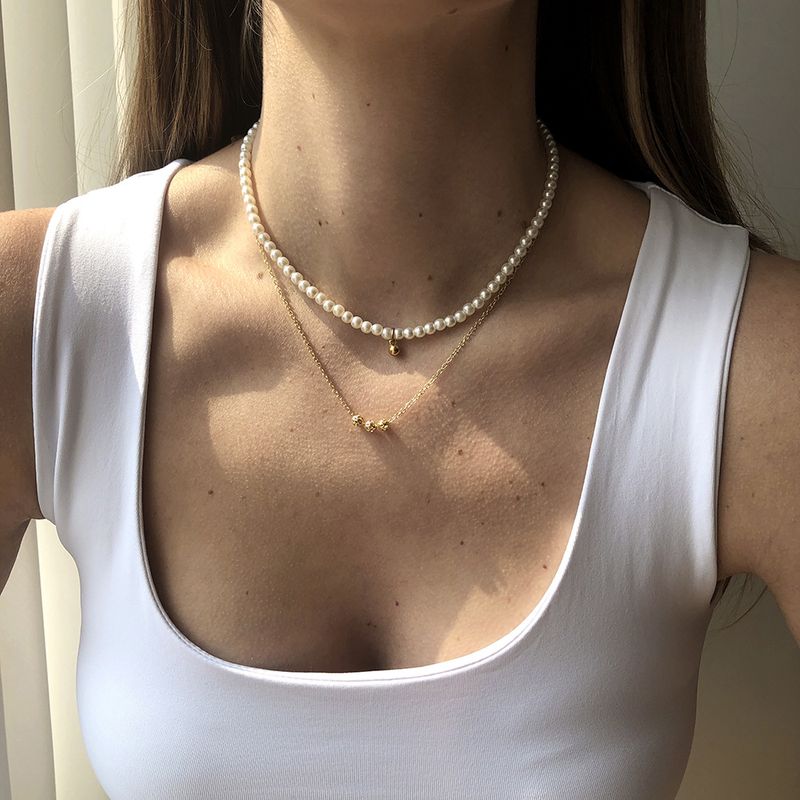 Collier Pendentif Perle Géométrique Simple À La Mode
