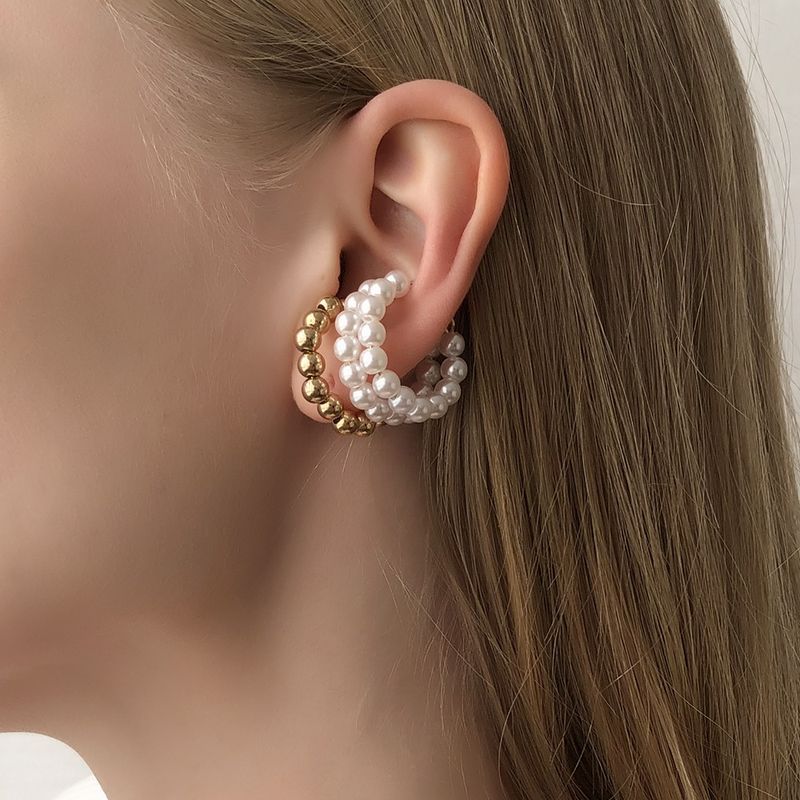 Simple Imitation Pearl Geometric Earrings