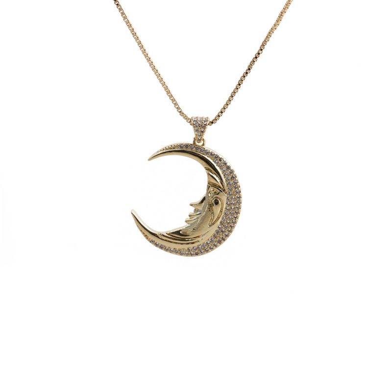 Mode Einfacher Mondstern-anhänger Goldmikro-intarsien-zirkon-halskette