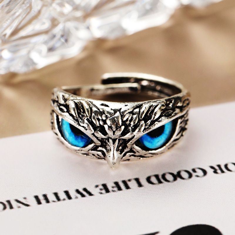 Retro Blue Eyed Owl Open Ring Wholesale
