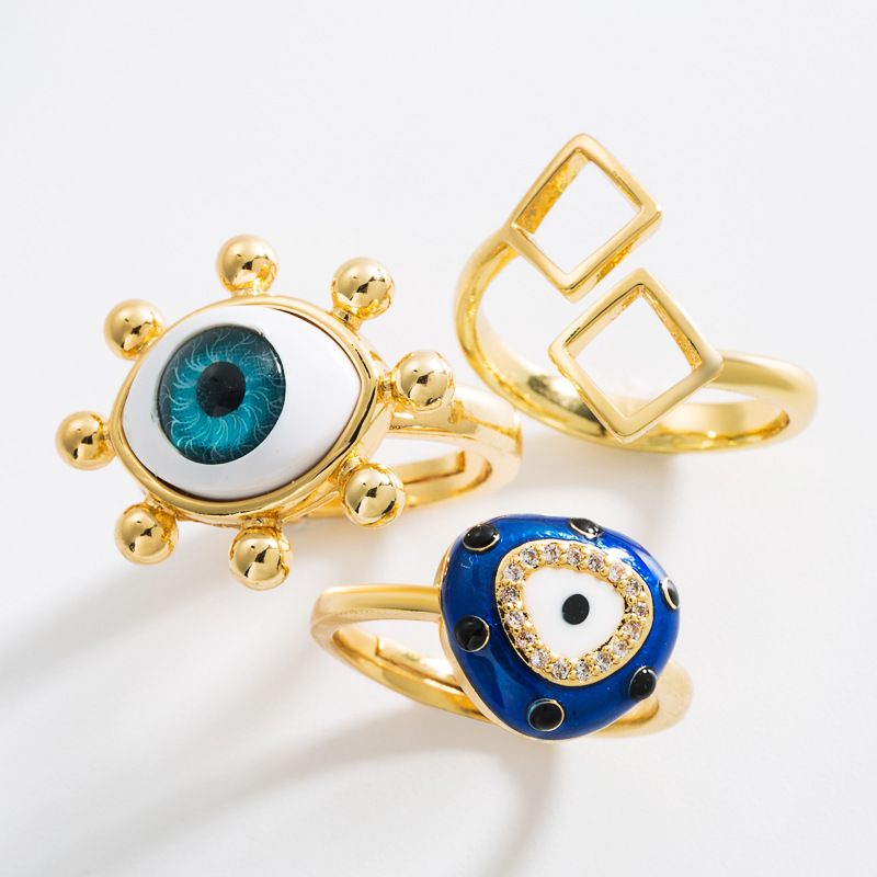 Anillo Abierto De Circonita Con Incrustaciones De Cobre Con Forma De Ojo De Diablo De Moda