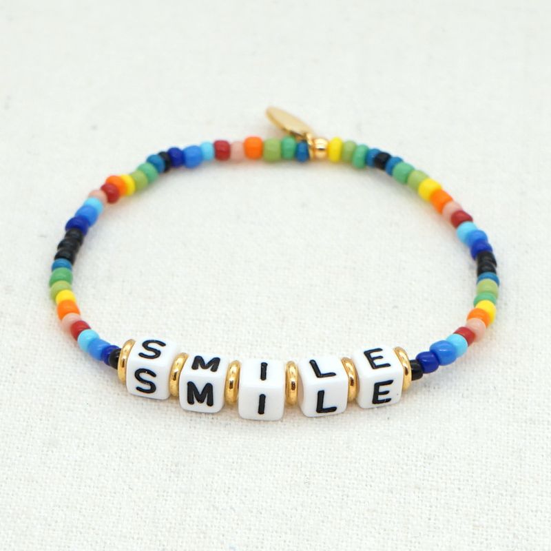 Bohemian Style Rainbow Rice Beads Smile Letters Beaded Small Bracelet