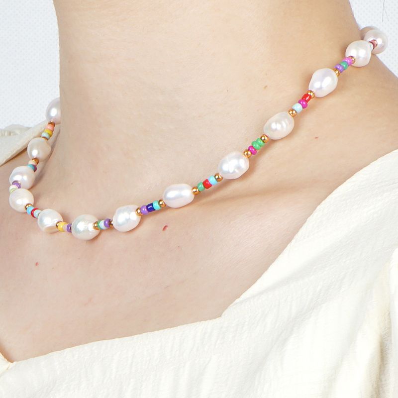 Collier De Perles Arc-en-ciel De Perles D&#39;eau Douce Bohème À La Mode