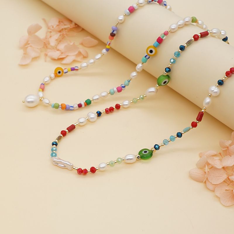 Bohemianfreshwater Pearl Handmade Eye Bead Rainbow Necklace