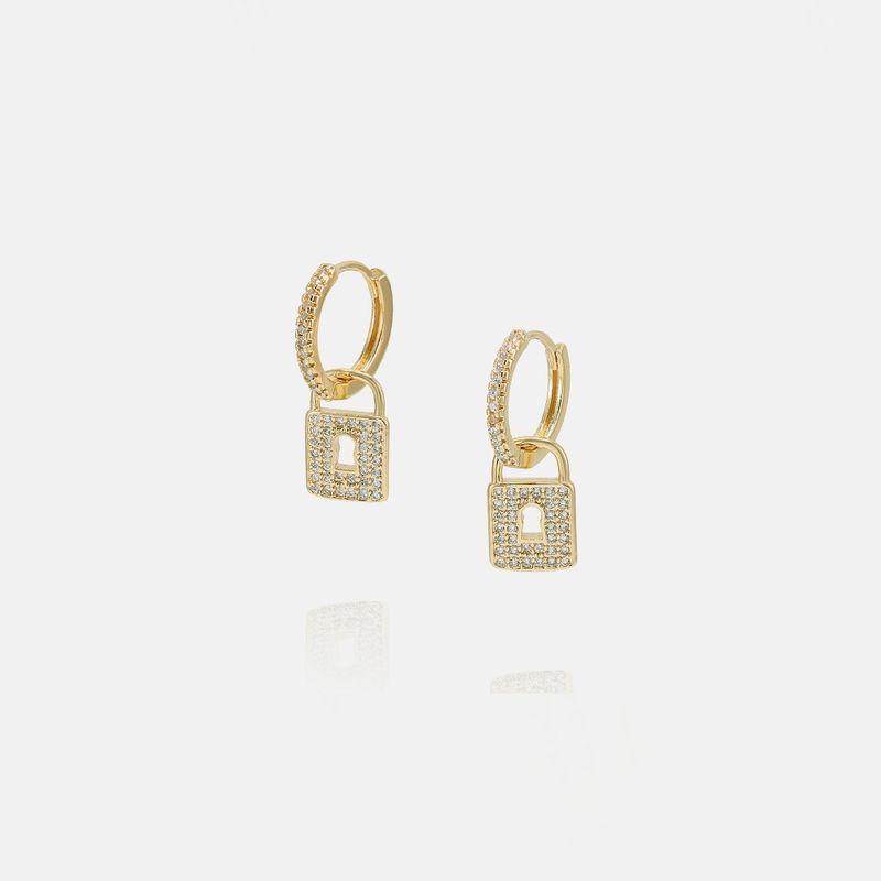 Fashion Popular Gold-plated Zircon Small Lock Earrings