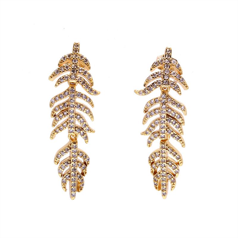 Fashion Zircon Gold-plated Leaf Earrings Wholesale
