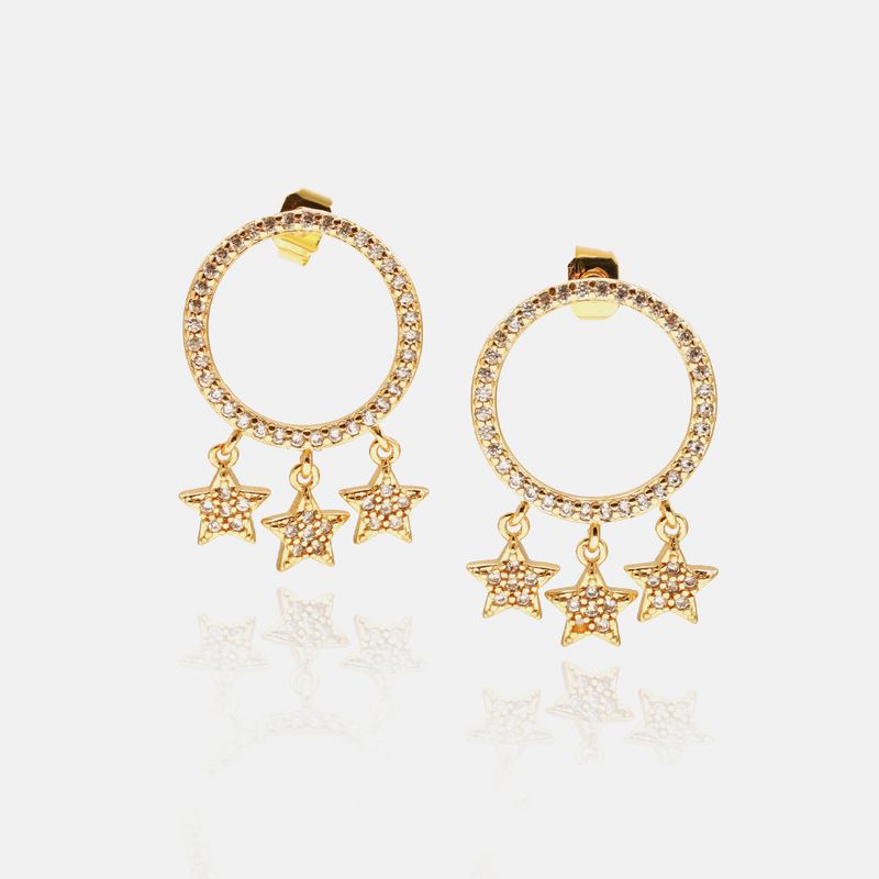 Fashion Gold-plated Zircon Five-pointed Star Earrings Wholesale