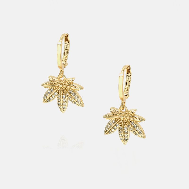 Fashion Gold-plated Zircon Maple Leaf Earrings
