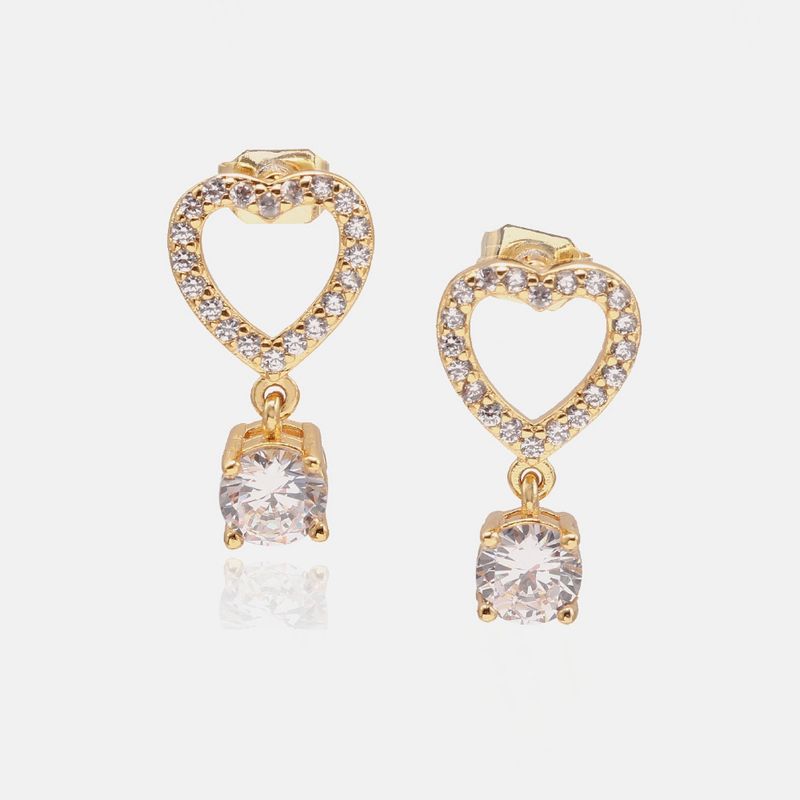 Fashion Gold-plated Four-claw Zircon Hollow Heart Earrings