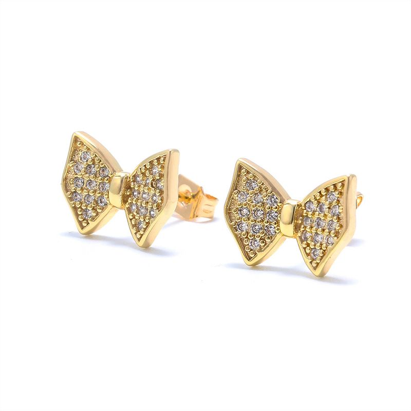 Fashion Gold-plated Zircon Bows Earrings