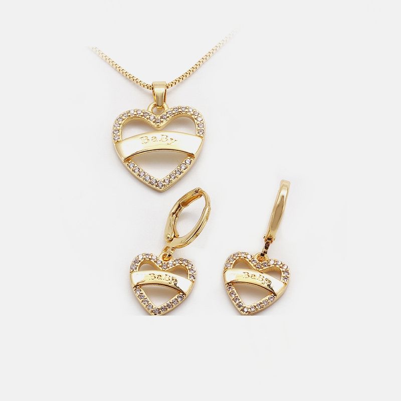 Korean Heart-shaped Copper Necklace Earrings Set