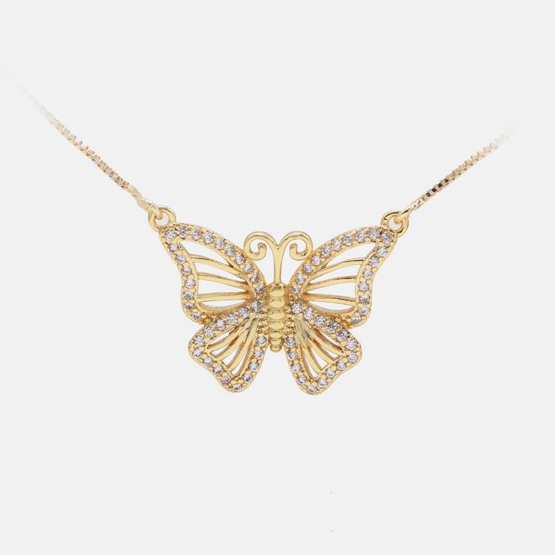 Großhandel Mode Hohler Schmetterling Schlüsselbein Anhänger Vergoldete Halskette