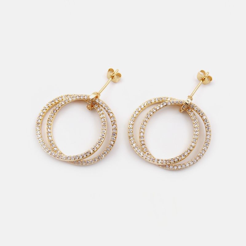 Simple Gold-plated Zircon Circle Copper Earrings