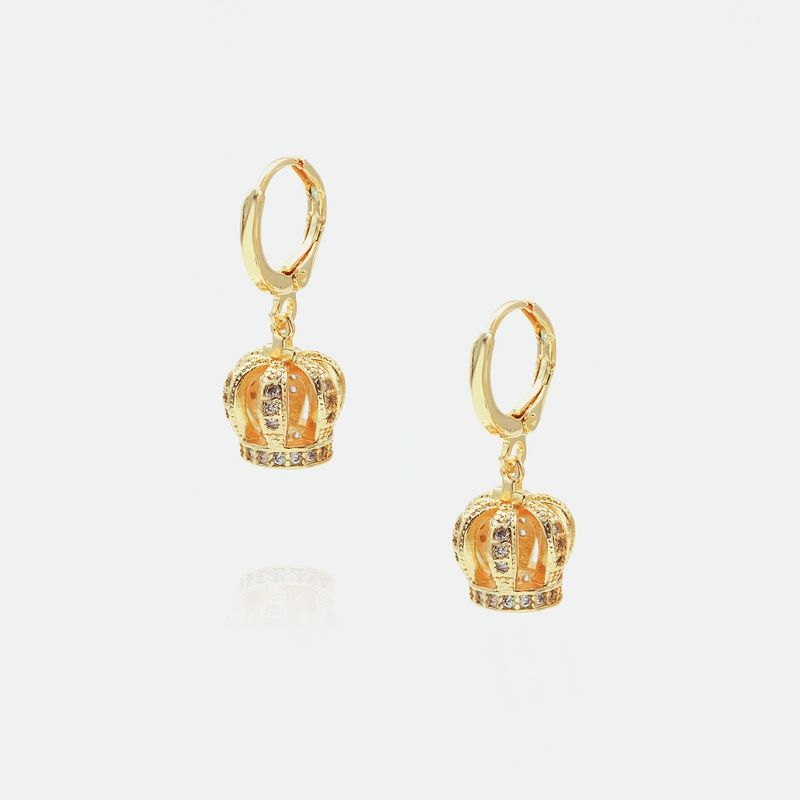 Fashion Gold-plated Long Hollow Crown Earrings