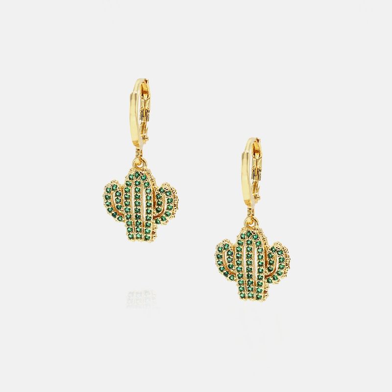 Fashion Copper Green Zircon Cactus Earrings Wholesale