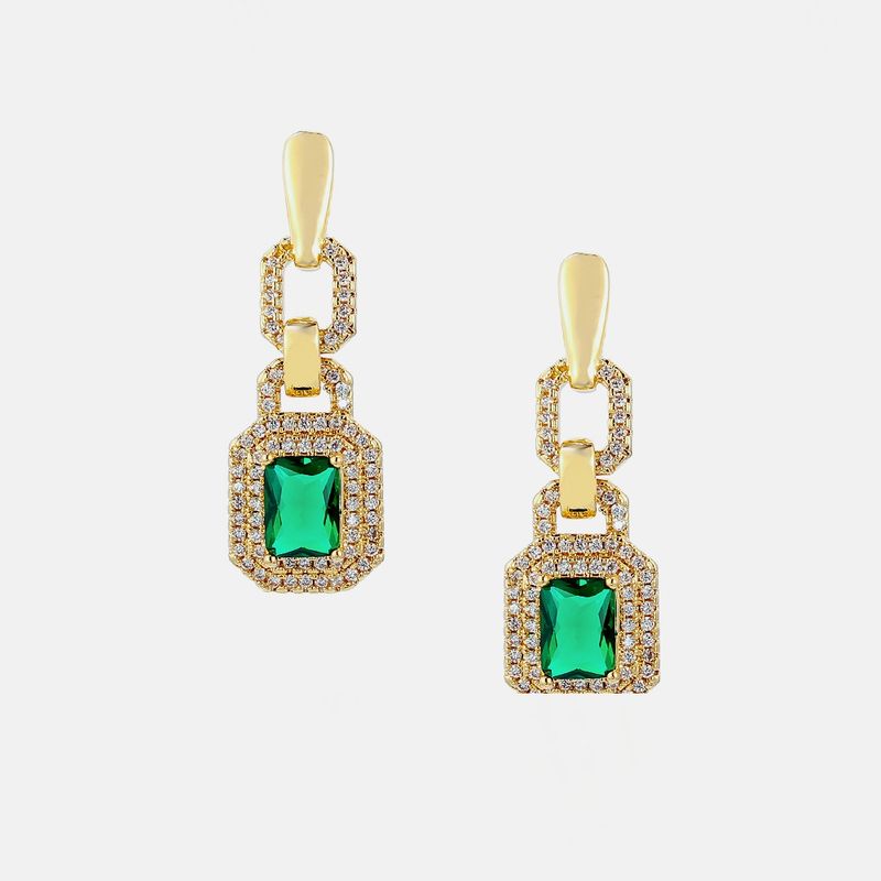 Retro Geometric Gold-plated Zircon Green Precious Stone Earrings