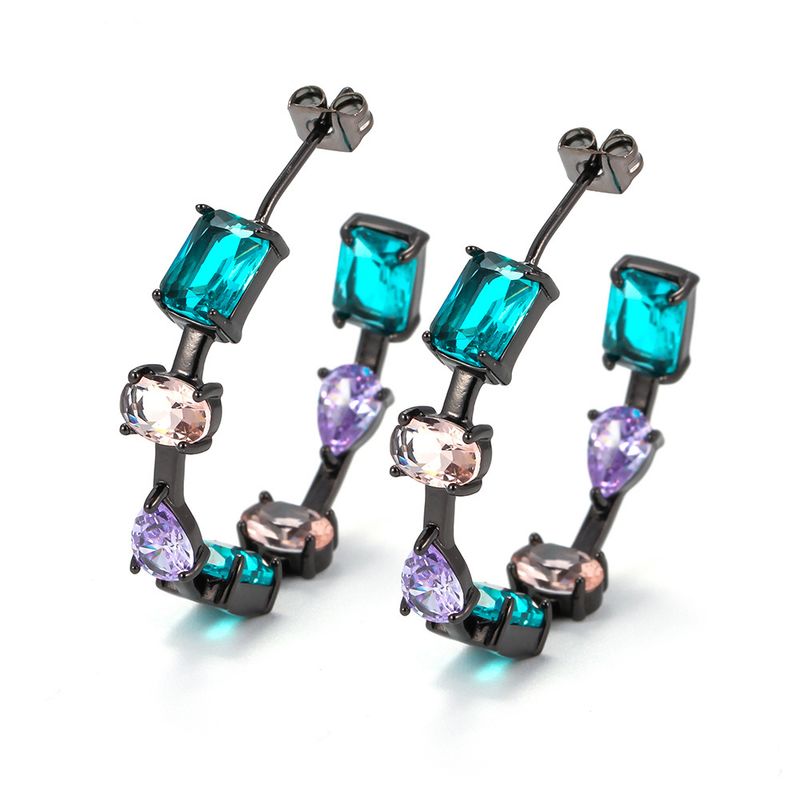 Fashion C-shaped Matching Glass Stone Earrings