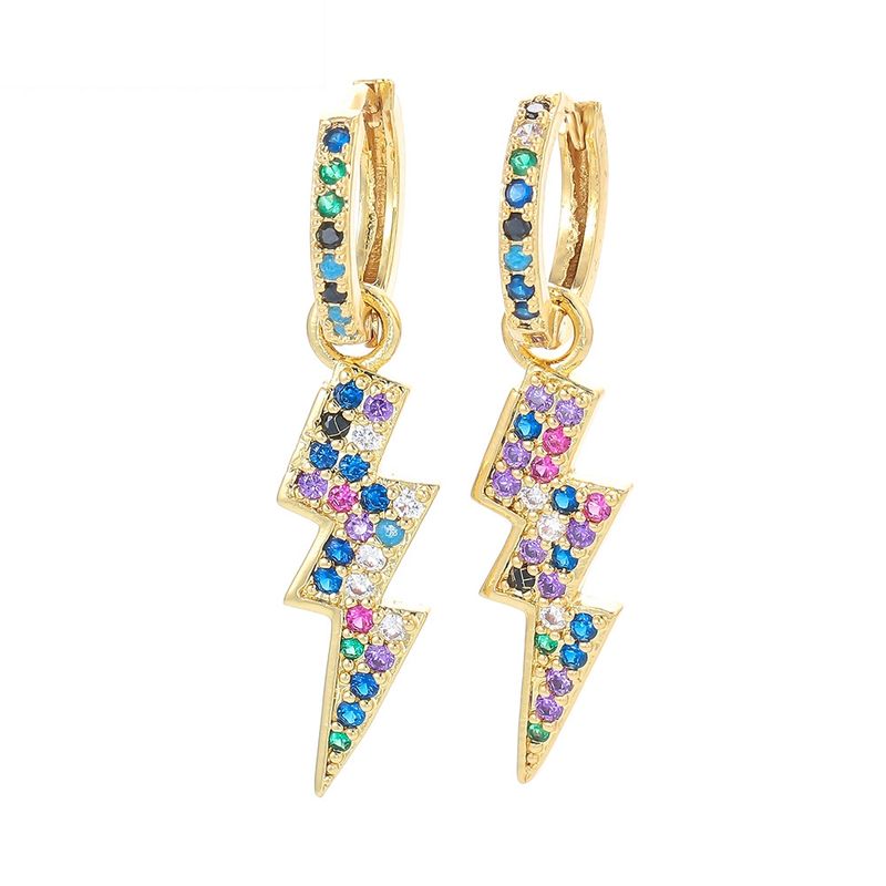 Fashion Color Zircon Lightning Copper Earrings