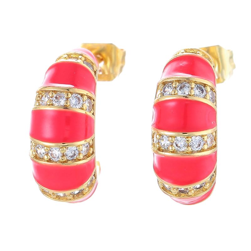 Retro C-shaped Color Earrings Micro-inlaid Zircon Copper Earrings