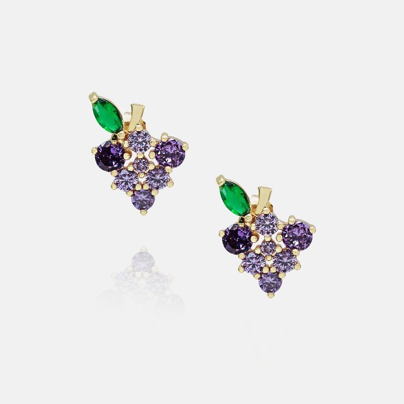 Jolies Boucles D&#39;oreilles Raisin En Zircon Plaqué Or En Gros