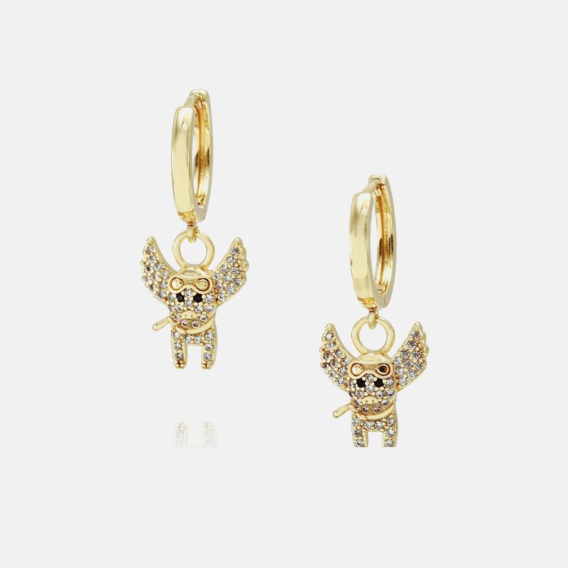 Fashion Gold-plated Zircon Flying Pig Earrings Wholesale