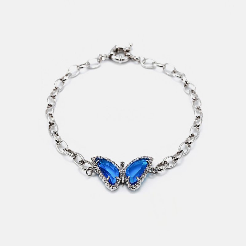 Pulsera De Circón Mariposa Chapada En Oro De Moda