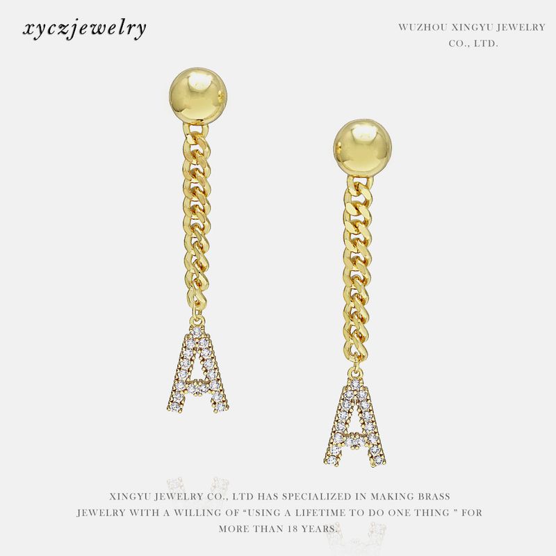 Fashion Zircon Gold-plated Letter Long Earrings Wholesale