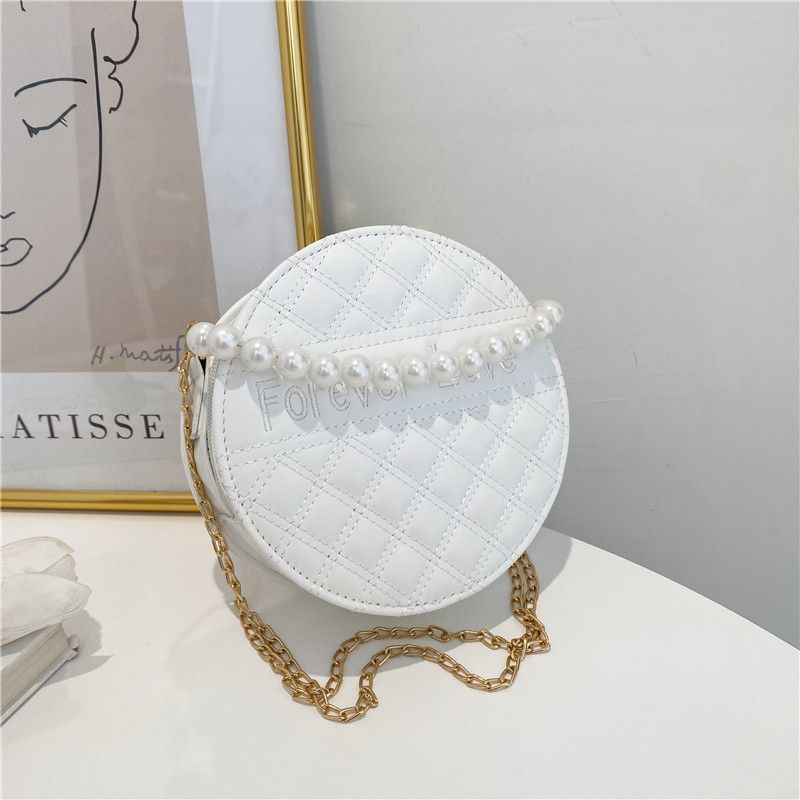 Fashion Solid Color Embossed Pearl Handle Small Round Bag