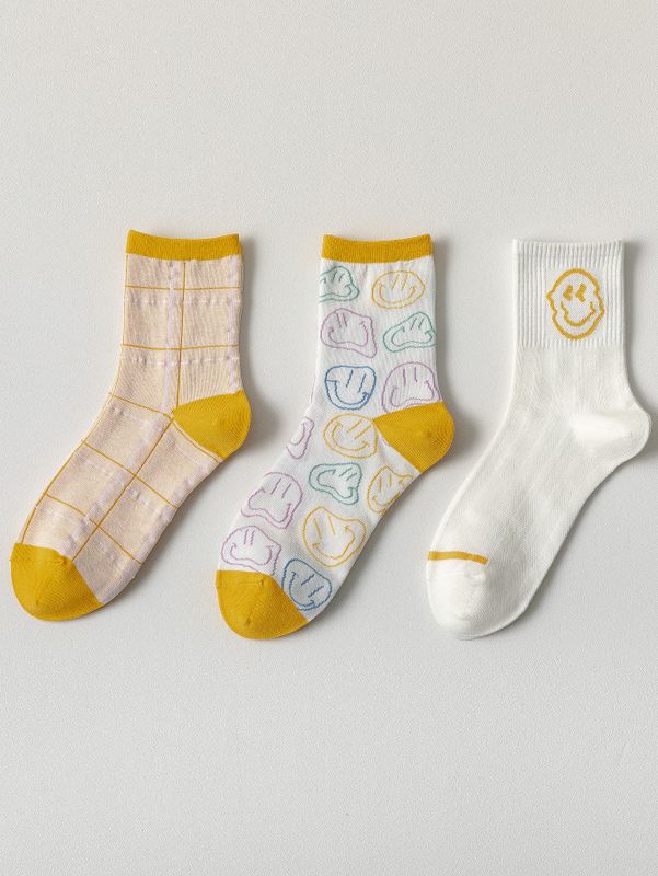 Funny Smiley Face 3 Pairs Of Women's Socks