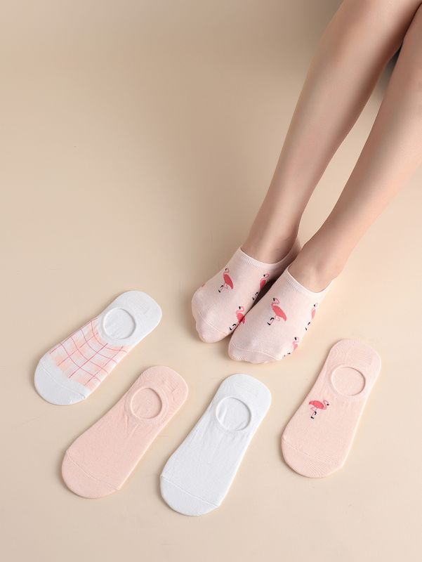 Fashion Auspicious Flamingo Invisible Socks 5 Pairs Set