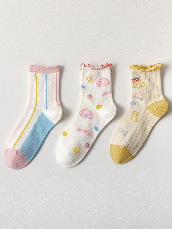 Cute Puppy Middle Tube Socks 3 Pairs Set