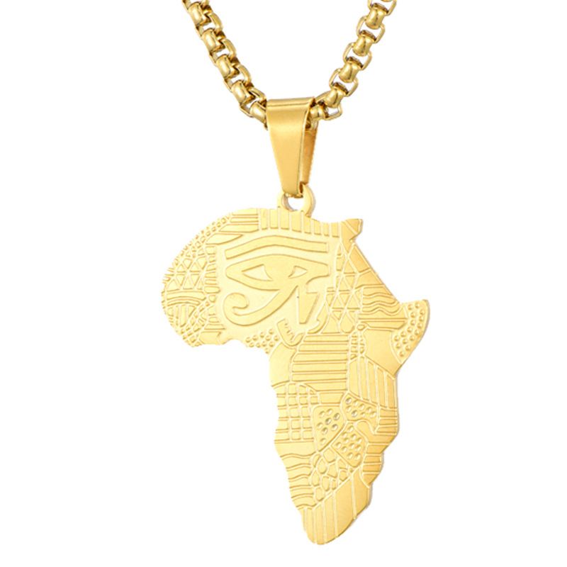 Nihaojewelry Jewelry Wholesale Golden Stainless Steel Africa Map Carved Pendant Necklace