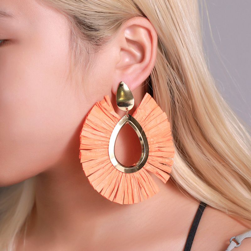 Nihaojewelry Fashion Hollow Drop Color Origami Fan-shaped Earrings Wholesale Jewelry