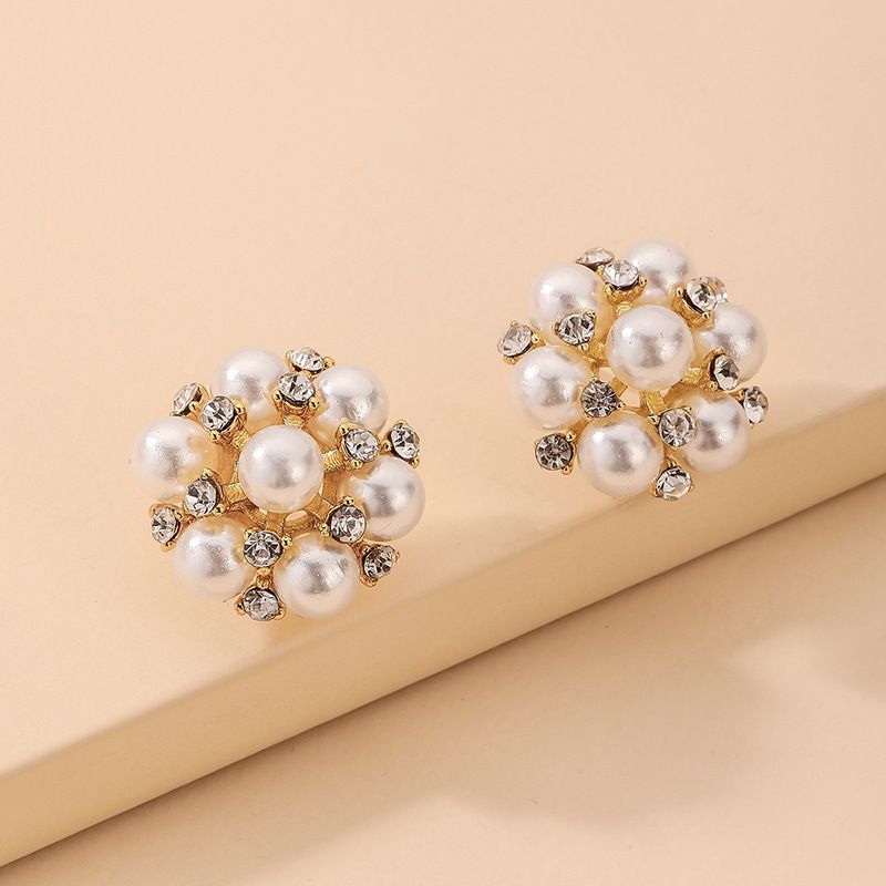 Nihaojewelry Bijoux En Gros Incrusté De Strass Perle Boucles D&#39;oreilles Fleur