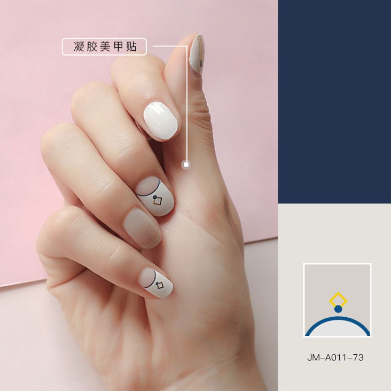 Wholesale Fashion White Geometric Pattern Gel Nails Patches With Nail File 22 Pieces Set Nihaojewelry
