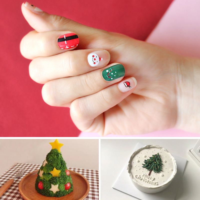 Wholesale Fashion Christmas Tree Hat Pattern Gel Nails Patches With Nail File 22 Pieces Set Nihaojewelry